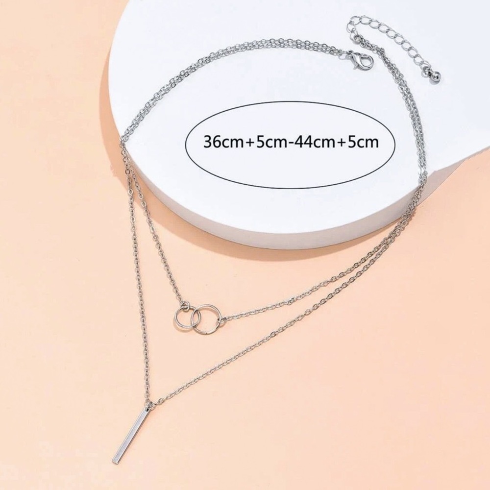 Any 2/$20! Silver Double-Layer Circle/Bar Necklace - Picture 4 of 6